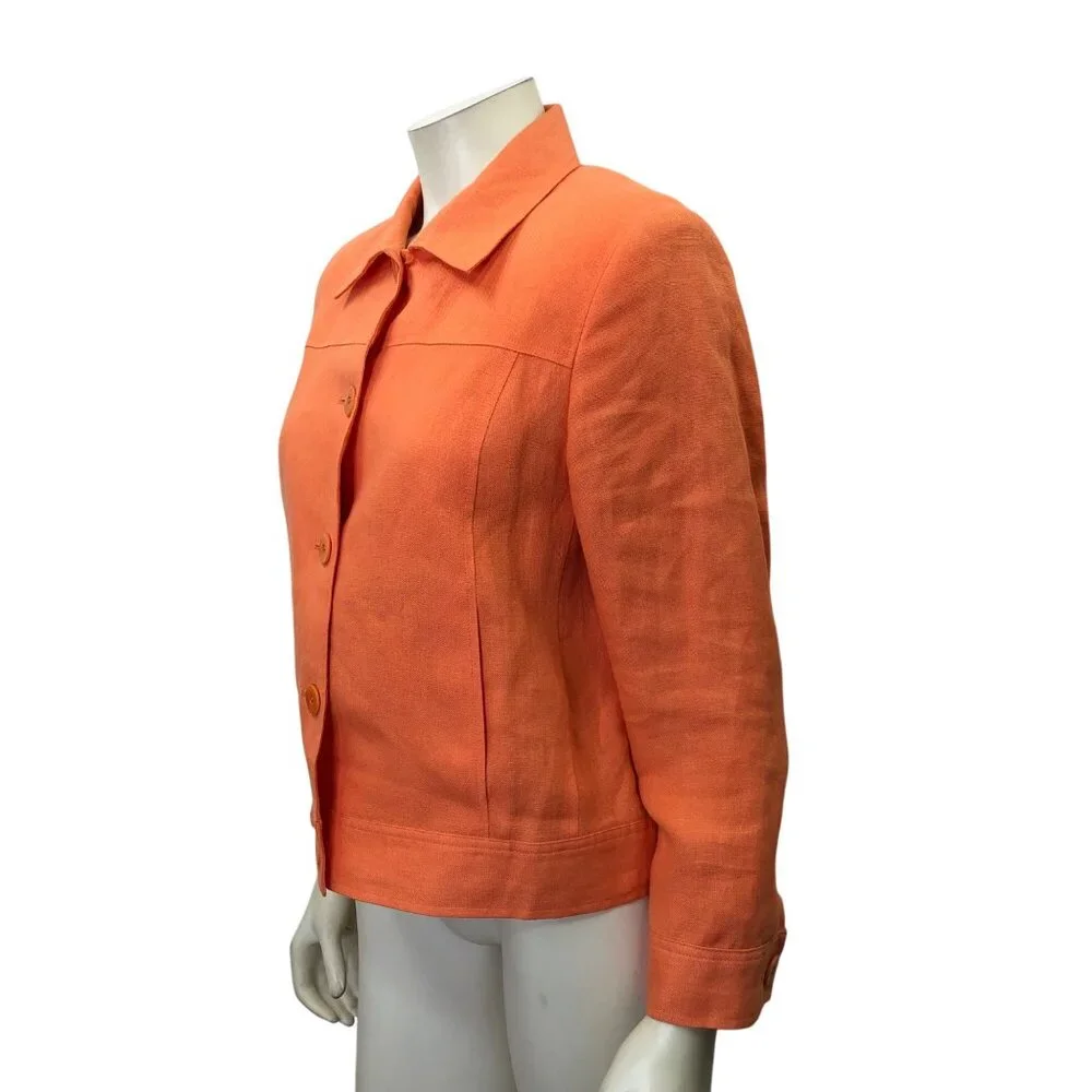 Talbots Petites Womens Orange‎ Irish Linen Button-Front Jacket Pet 10